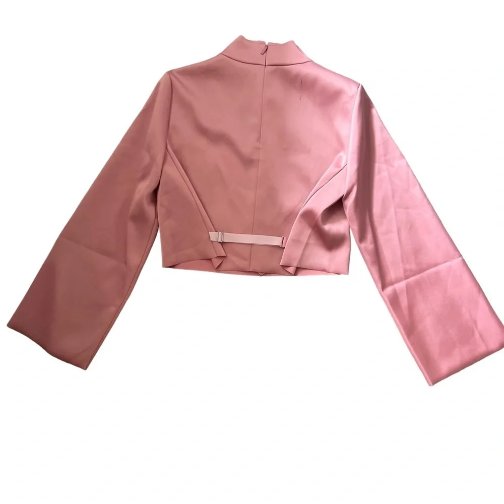 NWT Archival Tibi Fall 2018 Bonded Satin Funnel Neck Crop Top Dusty Pink Rose 4